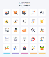 Creative Auction 25 Flat icon pack  Such As justice. present. online. diamond. lawyer