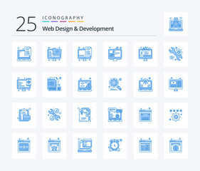 Web Design And Development 25 Blue Color icon pack including design. graphic. screen. edit. files