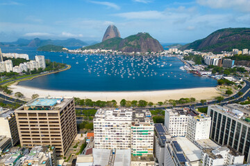 Aerial View of Botafogo Beach and Sugarloaf Mountain in Rio de Janeiro, Brazil