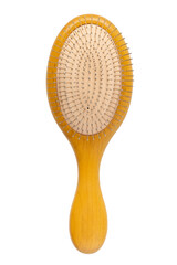 Hairbrush isolated on white background. Wooden massage comb