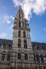 Fototapeta na wymiar Brussels, Belgium, January 17, 2023. The Brussels City Hall is a gothic and classical building located on the Grand Place of Brussels opposite the Maison du Roi