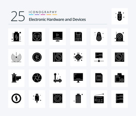 Devices 25 Solid Glyph icon pack including devices. products. technology. floppy. disc