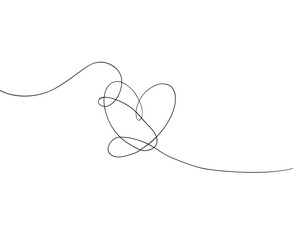 One line drawing heart. Love sign in continuous one line drawing. Minimalistic modern line art.