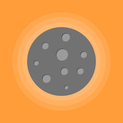 Gray moon vector icon on orange background. Planet earth satellite vector. Cheesy shining moon vector. Moon with craters.