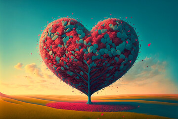 Fototapeta Heart tree. Red heart shaped tree. Valentine background. Love. Valentines day illustration obraz