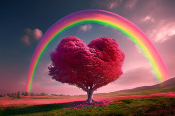 Heart tree. Red heart shaped tree. Valentine background. Love. Valentines day illustration - obrazy, fototapety, plakaty