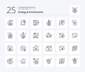 Fototapeta na wymiar Ecology And Environment 25 Line icon pack including energy. save. nozzle. planet. green