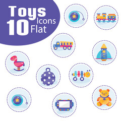 Set of colored toys icons Flat design Vector