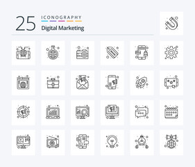 Digital Marketing 25 Line icon pack including shop. business. tag. brand