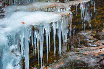 Ice formation colors on ledges of Bolton Notch in Connecticut.