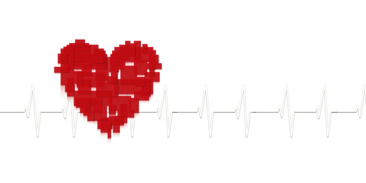 illustrazione con cuore rosso e tracciato elettrocardiogramma sus fondo trasparente