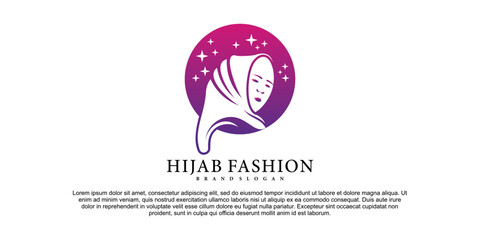 Modern hijab logo design with creative muslimah fashion style Premium Vektor