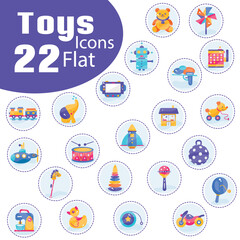 Set of colored toys icons Flat design Vector