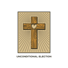 Christian vector illustration. John Calvin's Tulip. Unconditional election.