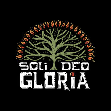 A hand-drawn Christian doodle illustration. The Five Solas of the Reformation. Glory to God alone.