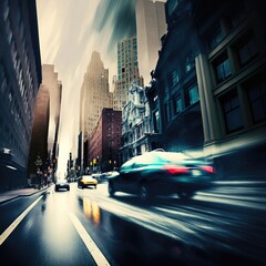 Naklejka premium The light trails on the modern city background. Modern blurred background. Generative Ai.