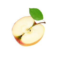Apple with leaf isolated on transparent background. Png format	
