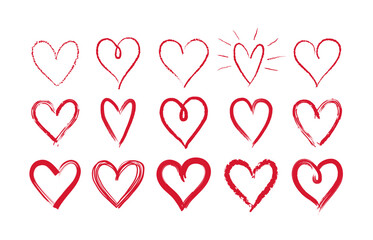 Set of doodle hand drawn hearts. Cute sketched heart shaped design elements