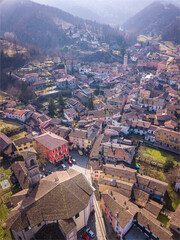 Obraz premium aerial view of the small town of Garbagna, Piedmont, Italy