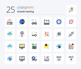 Hacking 25 Flat Color icon pack including bug. profile. error. lock. router