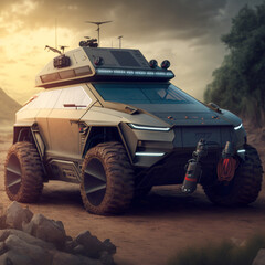 Fototapeta premium car of the future on the background of the desert