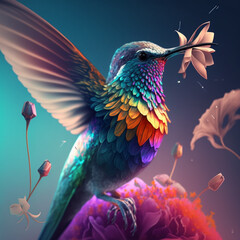 Fototapeta premium kiwi rainbow princess looking at a flower
