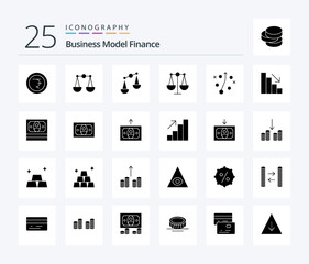 Finance 25 Solid Glyph icon pack including growth. analytics. strategy. money. cash
