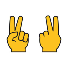 Yellow Victory Hand, With Two Fingers Up Icon, Vector EPS Template Isolated On White Background
