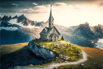 a church on a mountain - Generative AI