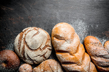 Types of bread from rye and wheat flour.