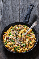 tuna mushroom green pea fusilli, top view