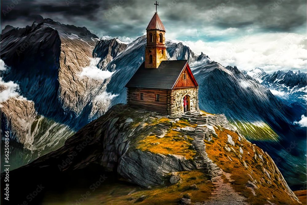 Aufkleber a building on a mountain - generative ai