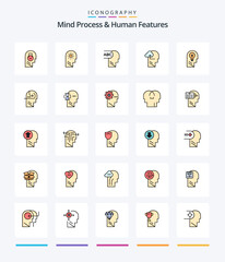 Creative Mind Process And Human Features 25 Line FIlled icon pack  Such As mind. head. setting. business. mind