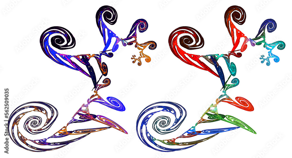 Poster patterns of colorful spirals on a white background. set of graphic design elements. 3d illustration.
