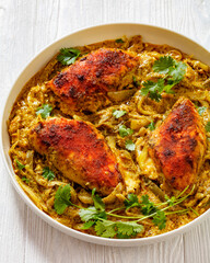 Cheesy Salsa Verde Chicken in dish, top view