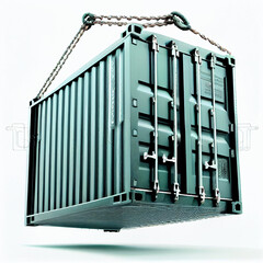 Freight container in air. Large container on chain loading.