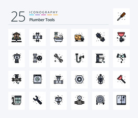 Plumber 25 Line Filled icon pack including truck. plumber. plumbing. pipe. water