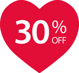 Sale label, Heart icon. Love sticker collection. 30 percents off. Valentines day sign. Happy Women`s Day 8 march. Vector illustration.