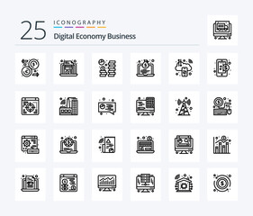 Digital Economy Business 25 Line icon pack including business. bag. coin. economy. saving