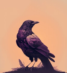 Obraz premium 2d illustration of a crow specimen on a branch - AI generative technology