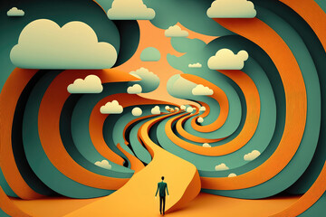 Business journey, businessman walking on long winding path going to success in the future concept (ai generated)