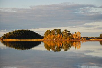 River landscape in autumn. Farnebofjarden national park in north of Sweden.