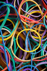 Colorful group of messy rubber bands.