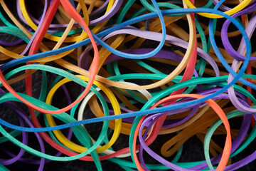Colorful group of messy rubber bands.
