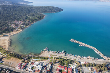 Aerial view of Didim Akbük and city center. Aydin Turkey