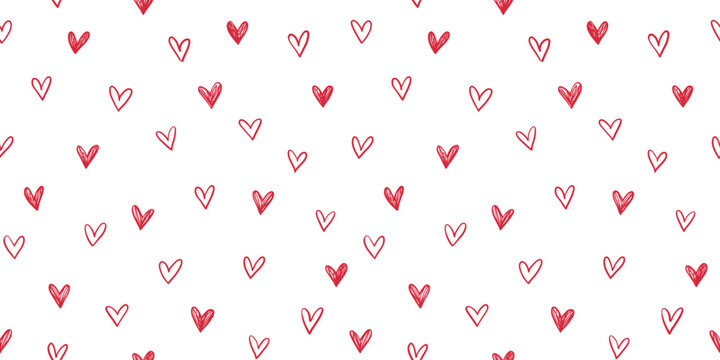 Hand drawn hearts background. Seamless pattern for Valentine's Day. Vector illustration.