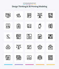 Creative Design Thinking And D Printing Modeling 25 OutLine icon pack  Such As text. educat. cons. idea. bulb