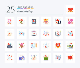 Valentines Day 25 Flat Color icon pack including flower. love. love. i. love