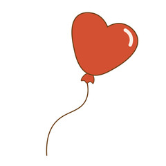  Red balloon in heart form in retro style. Valentines Day. Isolite on white background