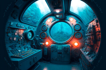 Submarine interior. Generative AI - obrazy, fototapety, plakaty